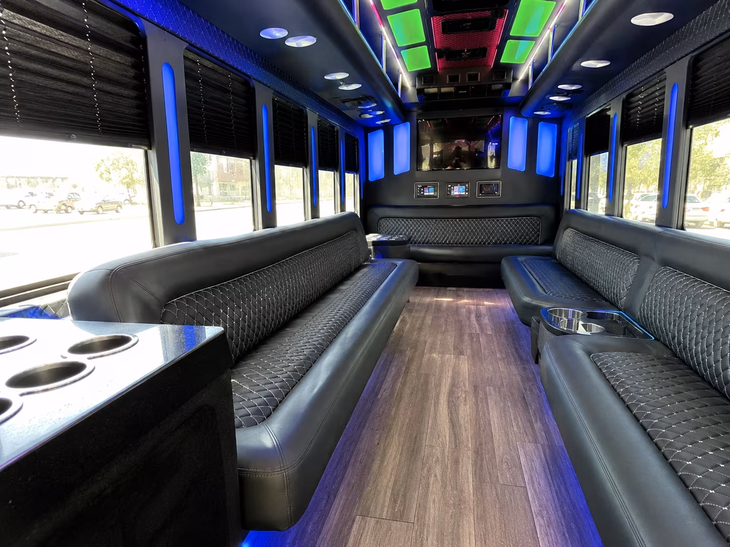 texas city 15 passenger party bus inside