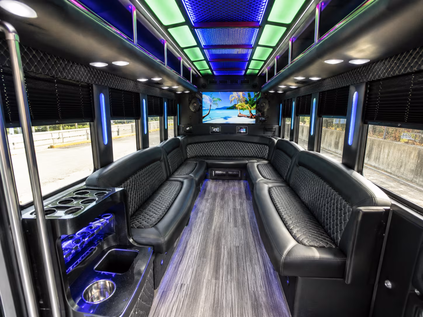 texas city 18 passenger party bus inside