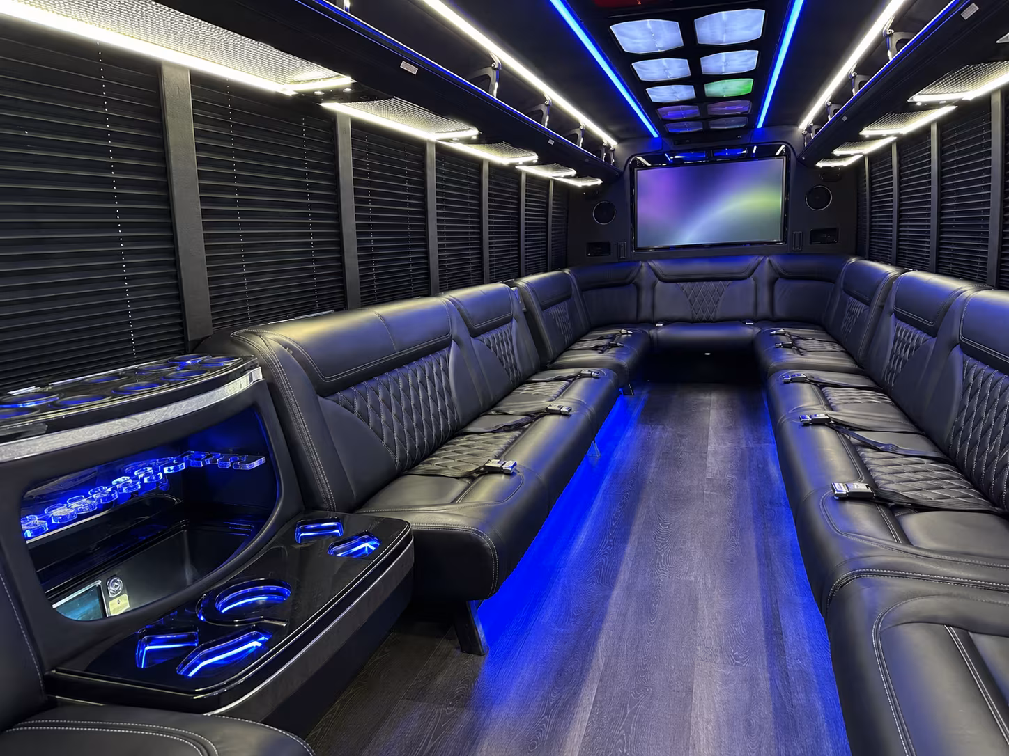 texas city 20 passenger party bus inside