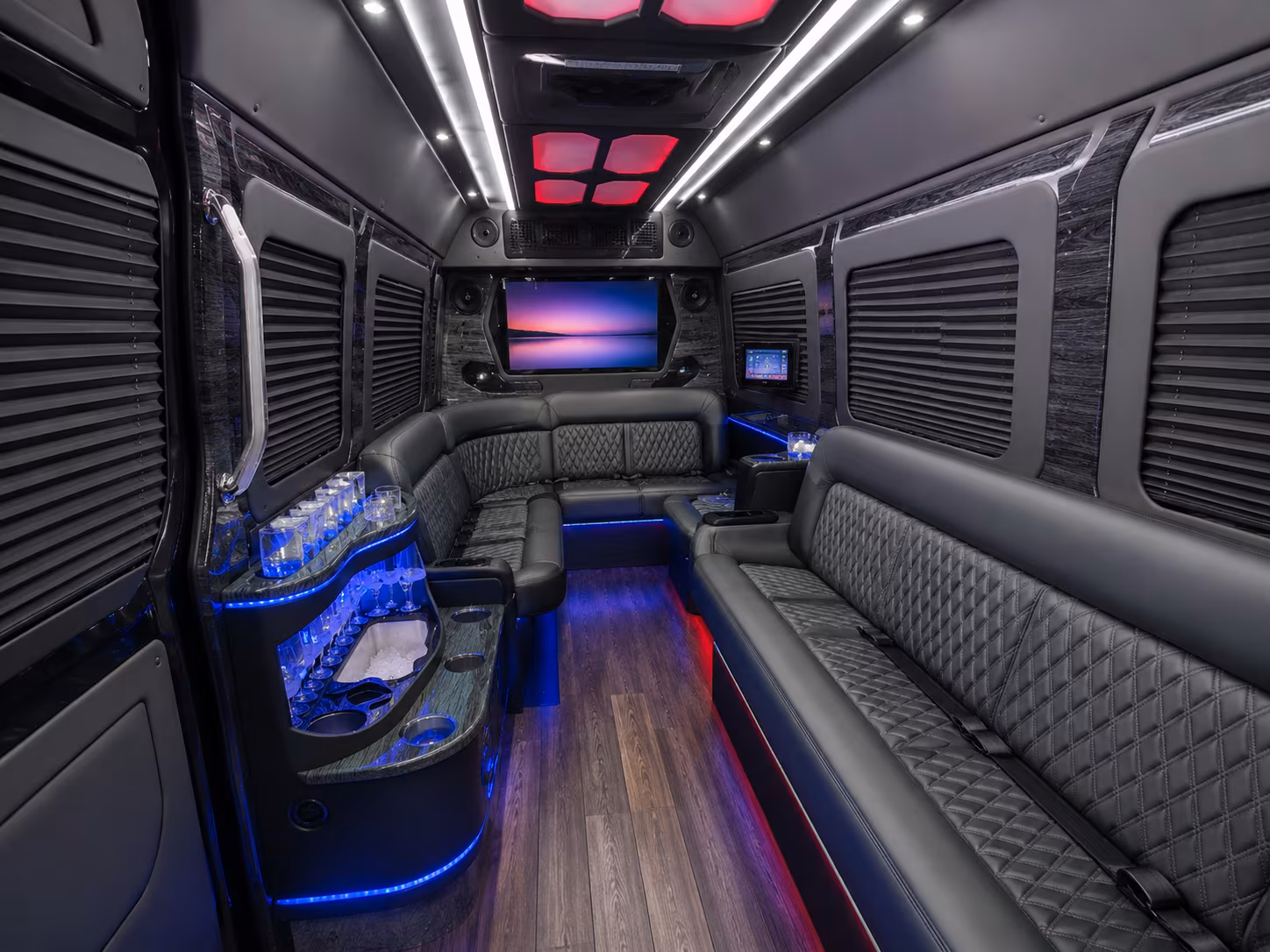 texas city 28 passenger party bus inside