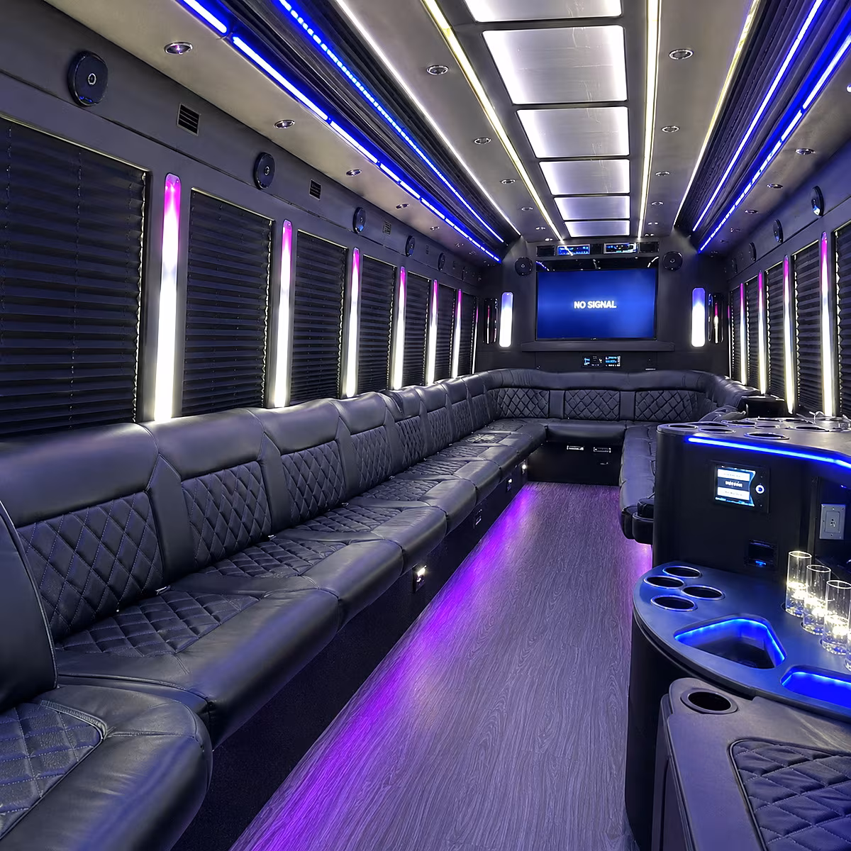 texas city 30 passenger party bus inside