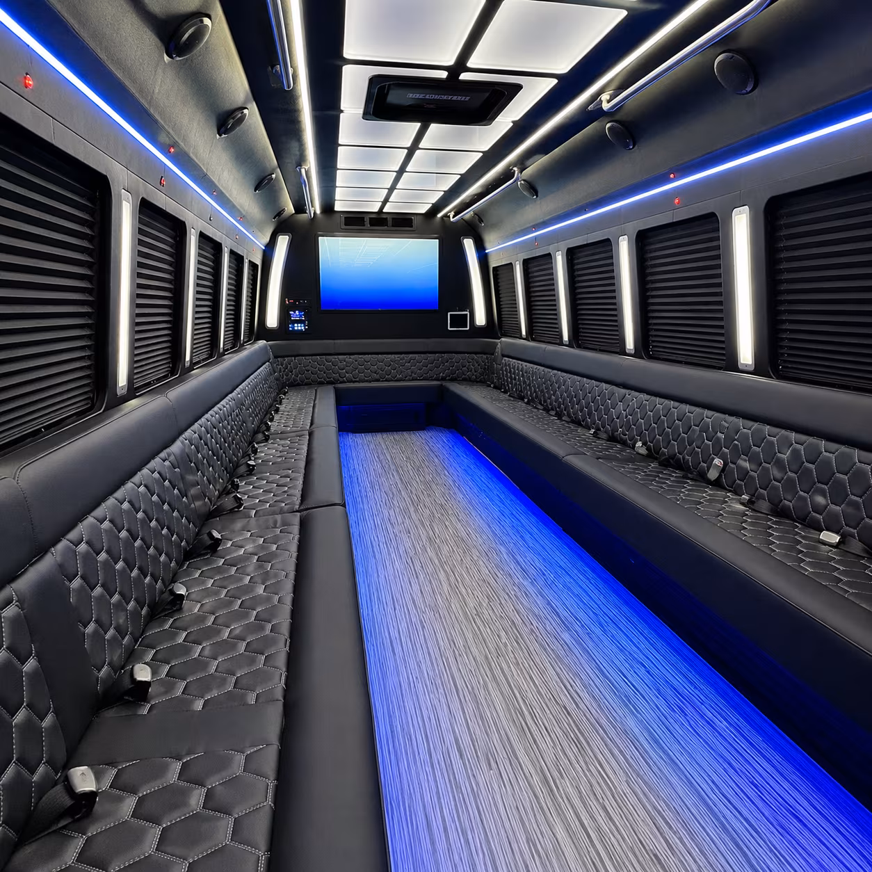 texas city 50 passenger party bus inside